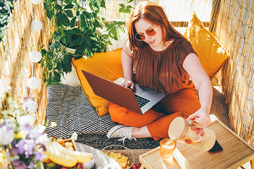 Lady checking her emails abroad