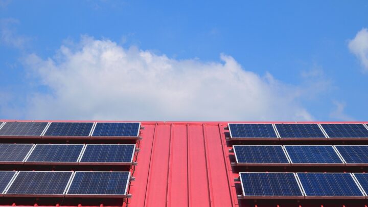 Solar panels on red-tiles roof