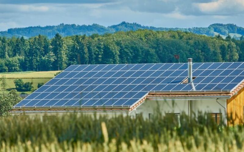 Solar panels on countryside house