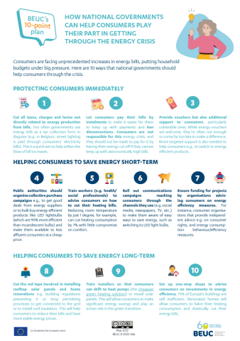 BEUC's 10-point plan on energy crisis