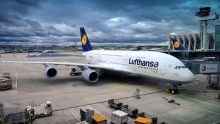 plane of Lufthansa on the ground in airport