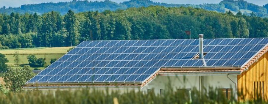 Solar panels on countryside house